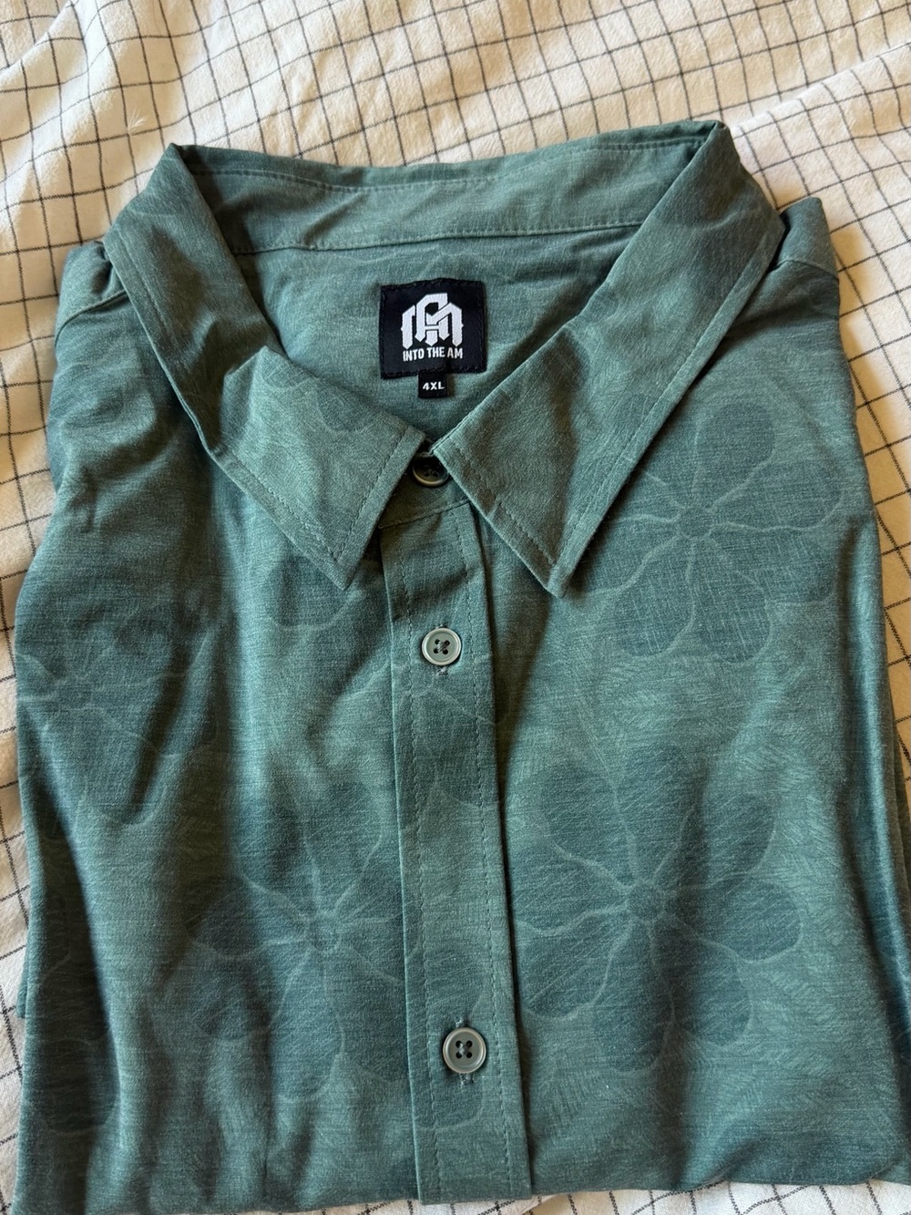 Men's Green Floral-Print Button-Up